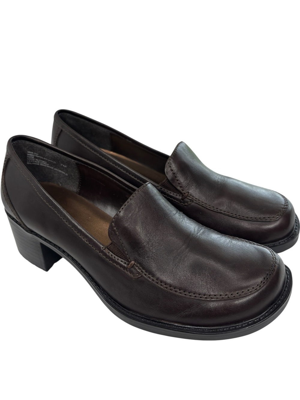 G.H. Bass & Co. Block Heeled Loafers Brown Leather Womens Shoe Sz 7 Y2K Preppy